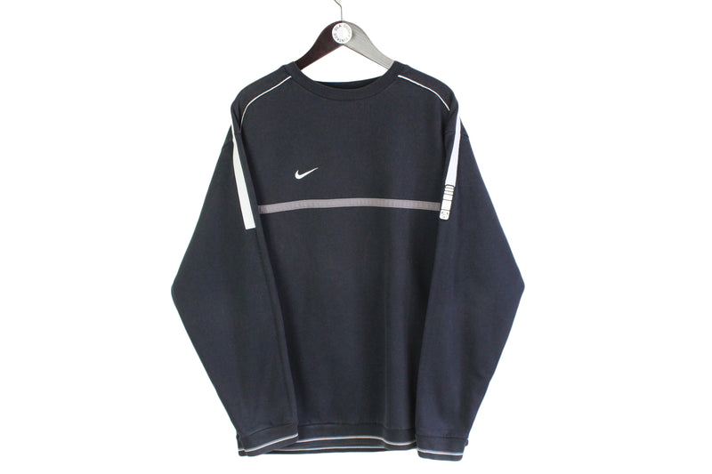 Vintage Nike Sweatshirt XLarge size men's oversize pullover black sweat cotton jumper sport retro authentic athletic clothing long sleeve swoosh USA wear