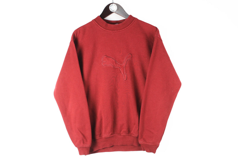 Vintage Puma Sweatshirt red big logo 90s retro sport jumper cotton Germany style