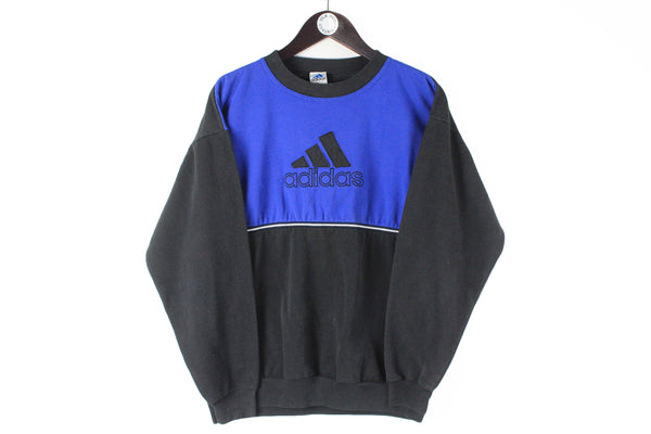 Vintage Adidas Sweatshirt black blue big logo 90s crewneck sport jumper