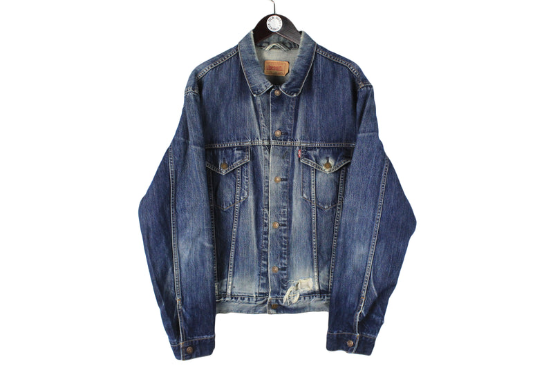 Vintage Levi's Jacket XLarge size men's blue jean denim collared 90's style rare retro work wear street style USA brand long sleeve button up casual