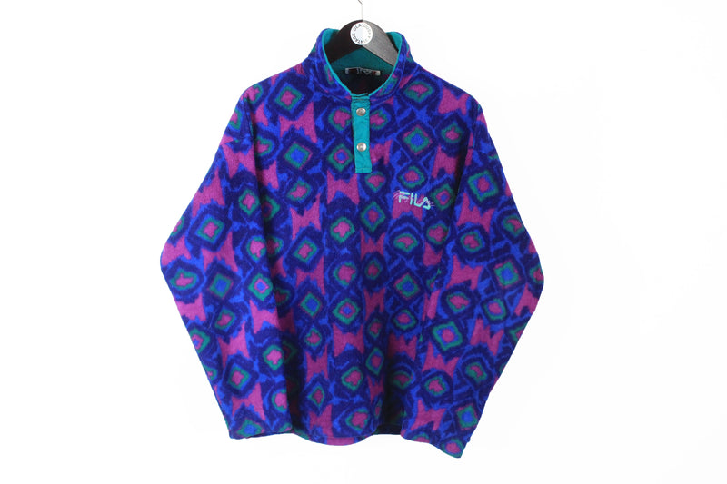 Vintage Fila Magic Line Fleece Medium multicolor crazy pattern abstract print winter ski 90s sweater
