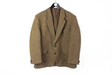 Vintage Harris Tweed Blazer XLarge brown 3 buttons plaid 90s jacket
