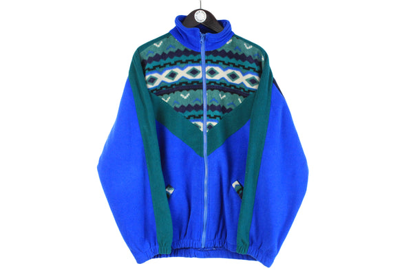 Vintage Fleece Full Zip  blue green abstract pattern 90s ski sweater retro sport style