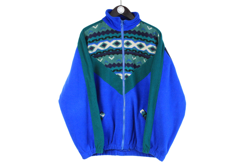 Vintage Fleece Full Zip  blue green abstract pattern 90s ski sweater retro sport style