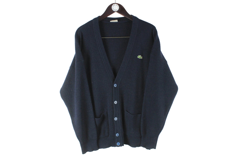 Vintage Lacoste Cardigan Large deep v-neck 90s retro small logo button sweater