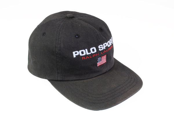 Vintage Polo Sport Ralph Lauren Cap black big logo hip hop style baseball hat 90's