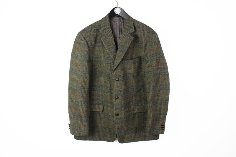 Vintage Harris Tweed x Patrick Bernard Blazer XLarge plaid 4 button classic green wool jacket