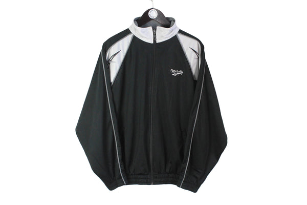 Vintage Reebok Track Jacket Large black full zip 90s retro style polyester windbreaker