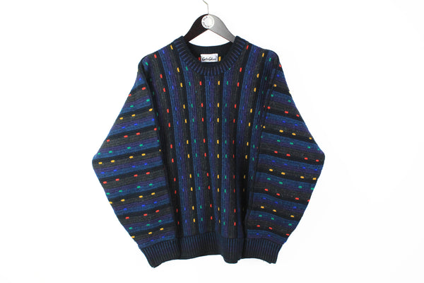 Vintage Carlo Colucci Sweater Medium / Large blue 90s multicolor sweater retro style pullover