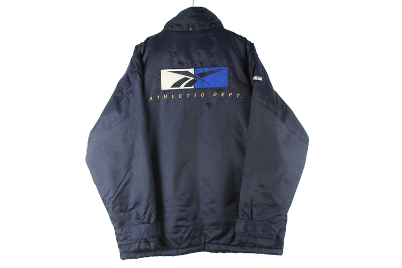 Vintage Reebok Jacket XXLarge navy blue big logo 90s retro Athletic Dept retro winter jacket