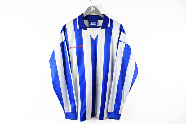 Vintage Umbro Jersey XLarge / XXLarge sport football striped pattern white blue 80s classic long sleeve t-shirt