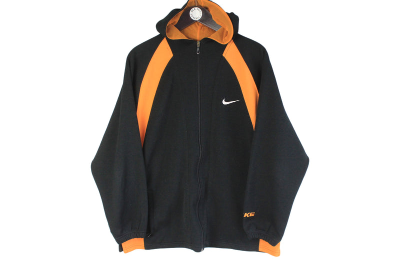 Vintage Nike Tracksuit black orange big logo hooded jumper 90s retro style jacket and pants
