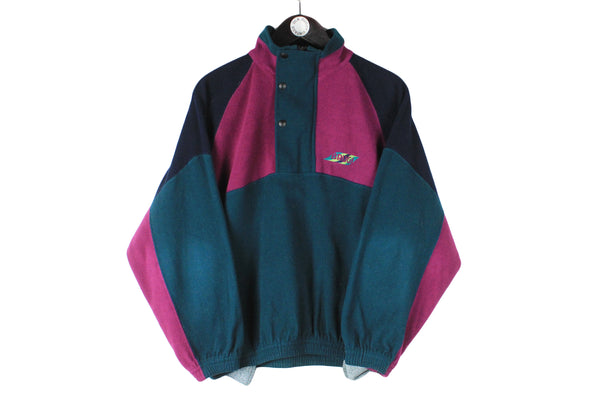 Vintage Fleece Small size men's unisex oversize sport wear green purple ski half zip sweatshirt winter warm clothing rare retro 90's 80's authentic athletic extreme brand