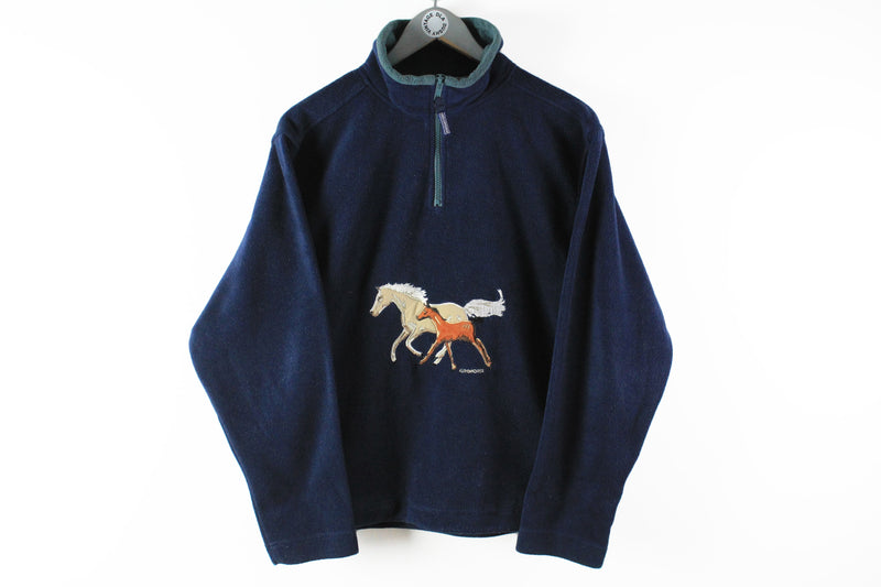 Vintage Euro Horse Fleece 1/4 Zip Small ski sweater horse lover big embroidery logo