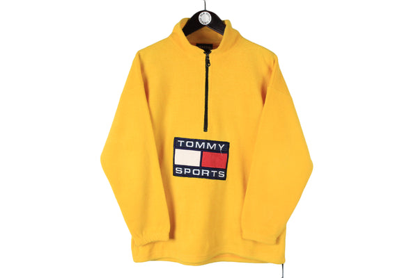 Vintage Tommy Hilfiger Bootleg Fleece Small size men's unisex oversize sport wear bright yellow ski half zip sweatshirt winter warm clothing rare retro 90's 80's authentic athletic extreme casual hipster brand