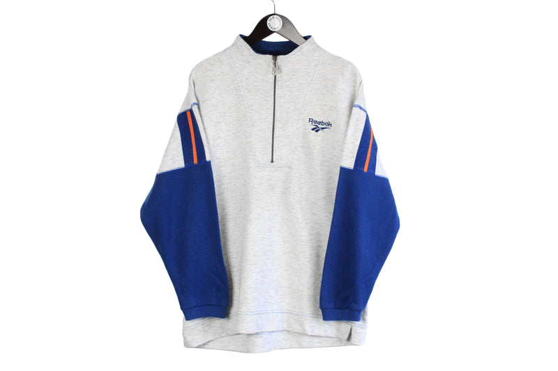Vintage Reebok Sweatshirt Medium size half zip sweat classic athletic pullover gray blue sport wear 90's style unisex authentic wear
