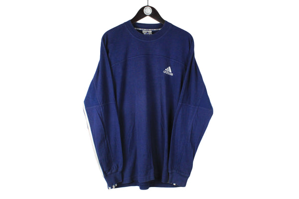 Vintage Adidas Sweatshirt XLarge size navy blue pullover front logo long sleeve sport streetwear authentic athletic 90's 80's style basic track clothing