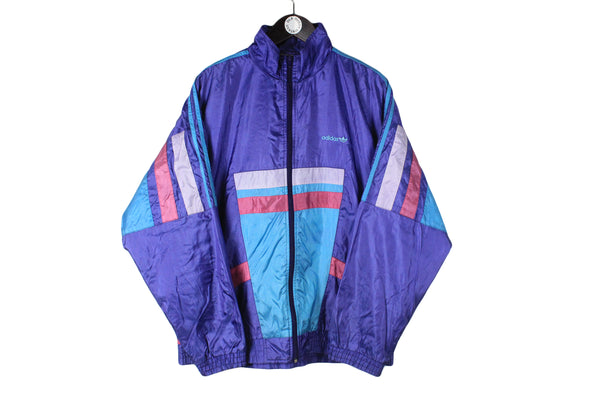 Vintage Adidas Track Jacket XLarge size men's authentic athletic purple multicolor suit sport running fitness full zip windbreaker front logo