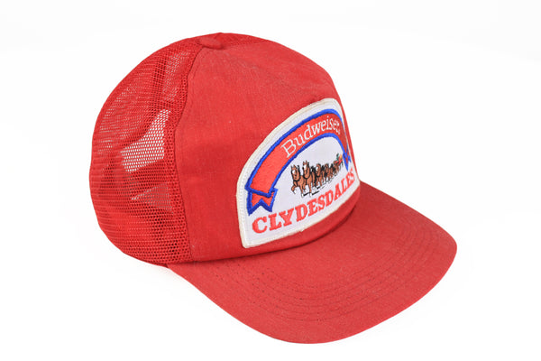 Vintage Budweiser Clydesdale  80's made in USA trucker Hat red big logo horse cap