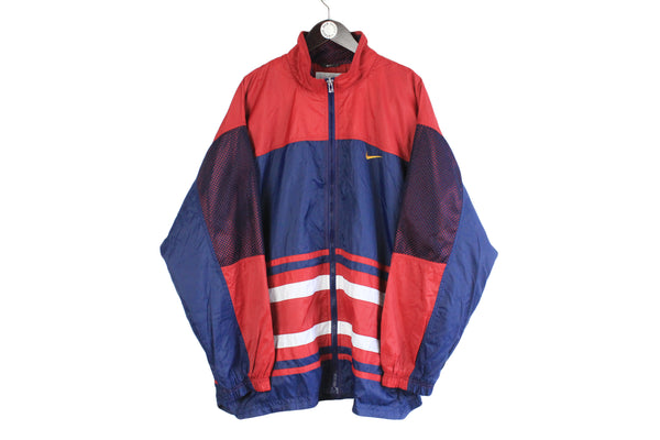 Vintage Nike Track Jacket XXLarge size men's blue red full zip small logo swoosh authentic athletic windbreaker 90's 80's USA classic