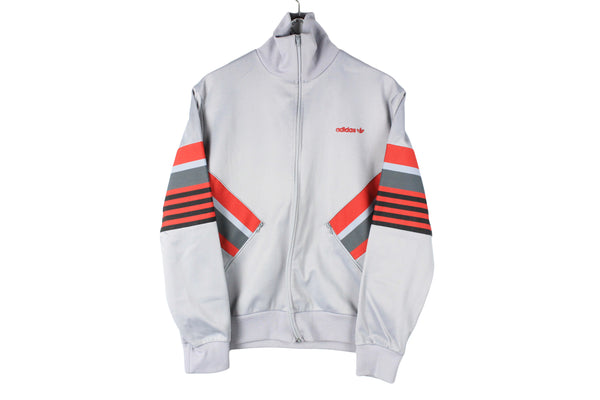Vintage Adidas Track Jacket Medium size men's authentic athletic gray red multicolor suit sport running fitness full zip windbreaker front logo