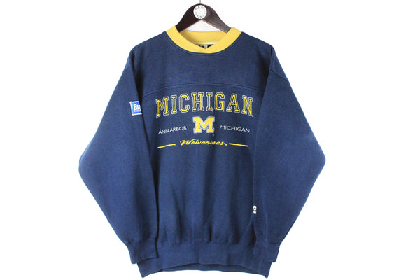 Vintage Michigan University Lee Sweatshirt navy blue 90s retro big logo sport jumper college USA style Basketball sport
