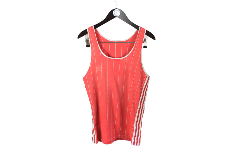 Vintage Adidas Top Small / Medium red white striped pattern 80's retro style cotton sleeveless t-shirt