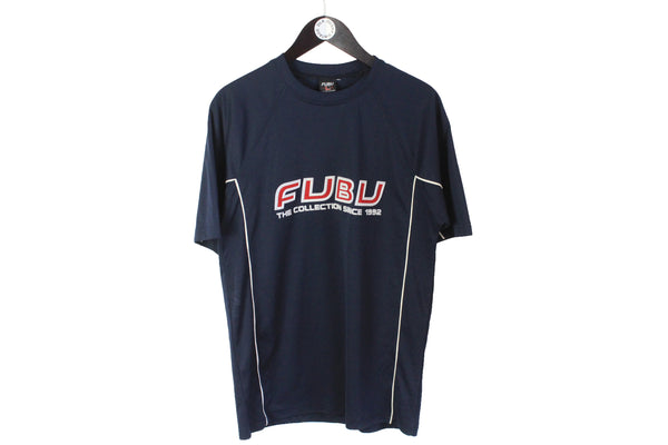 Vintage Fubu T-Shirt Medium navy blue big logo 90's hip hop tee