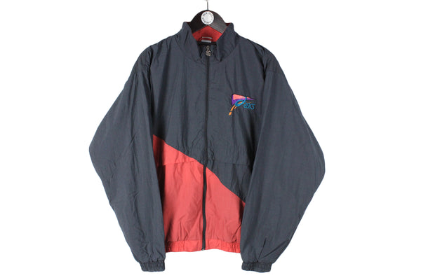 Vintage Asics Tracksuit Medium size men's authentic athletic gray red multicolor track jacket and pants sport running fitness full zip windbreaker front logo