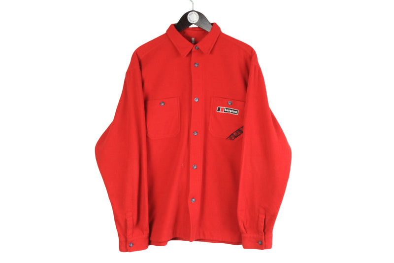 Vintage Berghaus Fleece Shirt XLarge size men's red bright warm wear outdoor clothing brand 90's style collared blouse