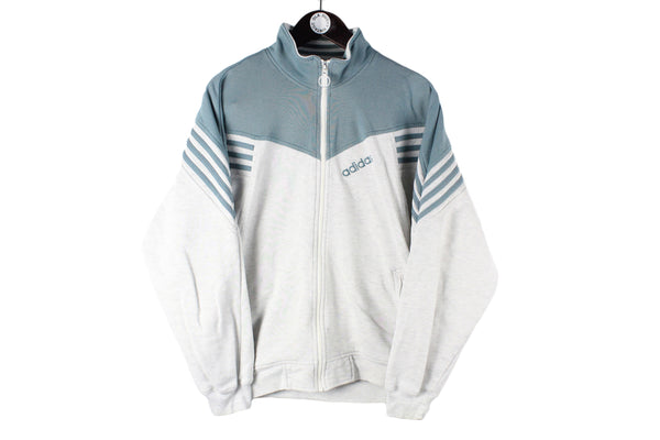 Vintage Adidas Sweatshirt Full Zip gray 90s retro sport jumper cotton track jacket 