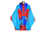 Vintage K-Way Jacket XLarge size multicolor raincoat retro wear bright rare retro 90's style windbreaker clothing big logo sport authentic athletic outdoor half zip anorak