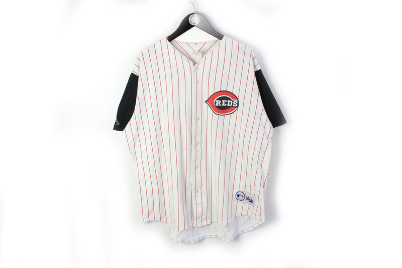 Vintage Cincinnati Reds Griffey 30 Majestic Jersey XLarge white black 90s retro style MLB Baseball shirt