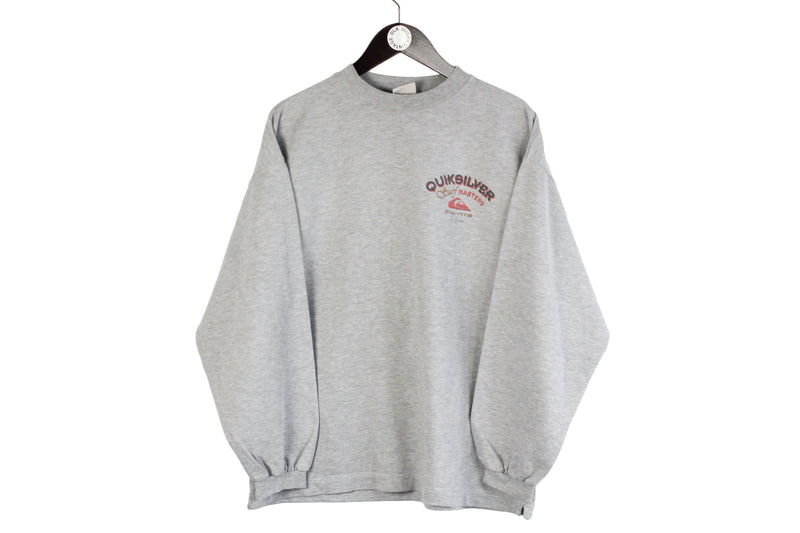 Vintage Quiksilver Sweatshirt Medium size classic gray pullover front logo sport style wear authentic athletic brand long sleeve rare 90's style crew neck