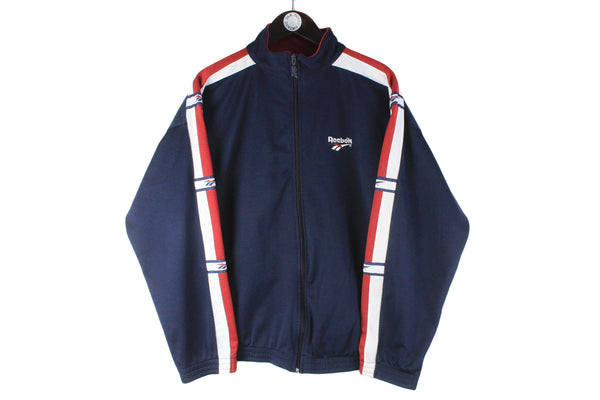Vintage Reebok Track Jacket Large navy blue 90s retro sport UK style windbreaker jacket