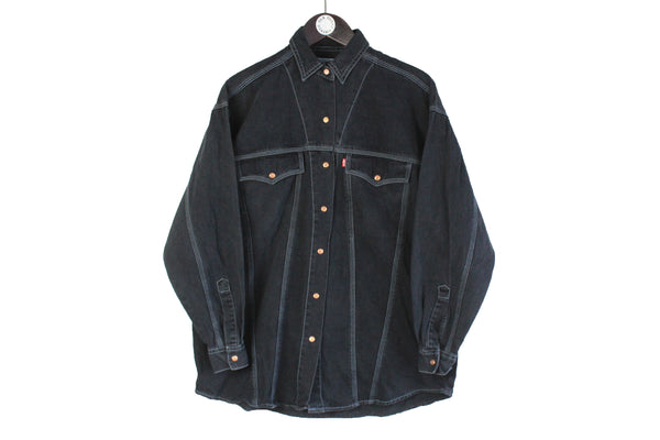 Vintage Levi's Shirt black denim women's blouse jean style outfit 90s