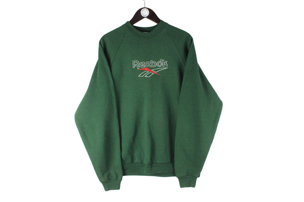 Vintage Reebok Sweatshirt XLarge green big logo 90s retro crewneck sport jumper UK brand classic embroidery big logo green