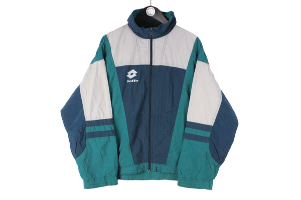 Vintage Lotto Tracksuit XLarge size men's authentic athletic green blue multicolor suit sport running fitness full zip windbreaker track jacket and pants front logo 90's 80's