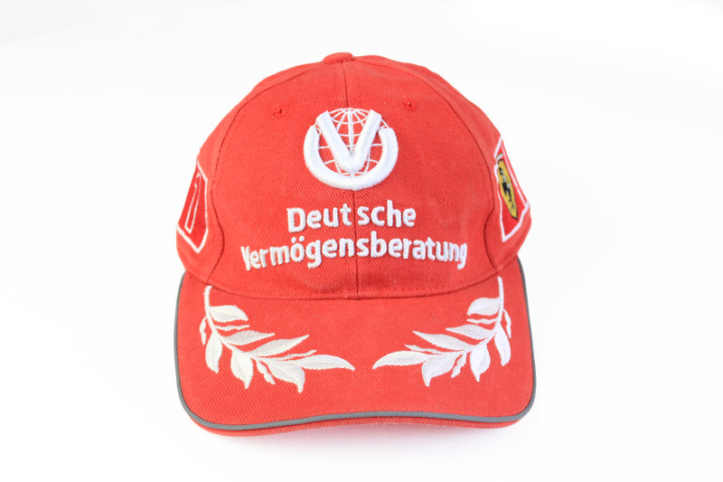 Vintage Ferrari Cap Deutsche Vermogensberatung 90's Formula 1 F1 red baseball hat Michael Schumacher