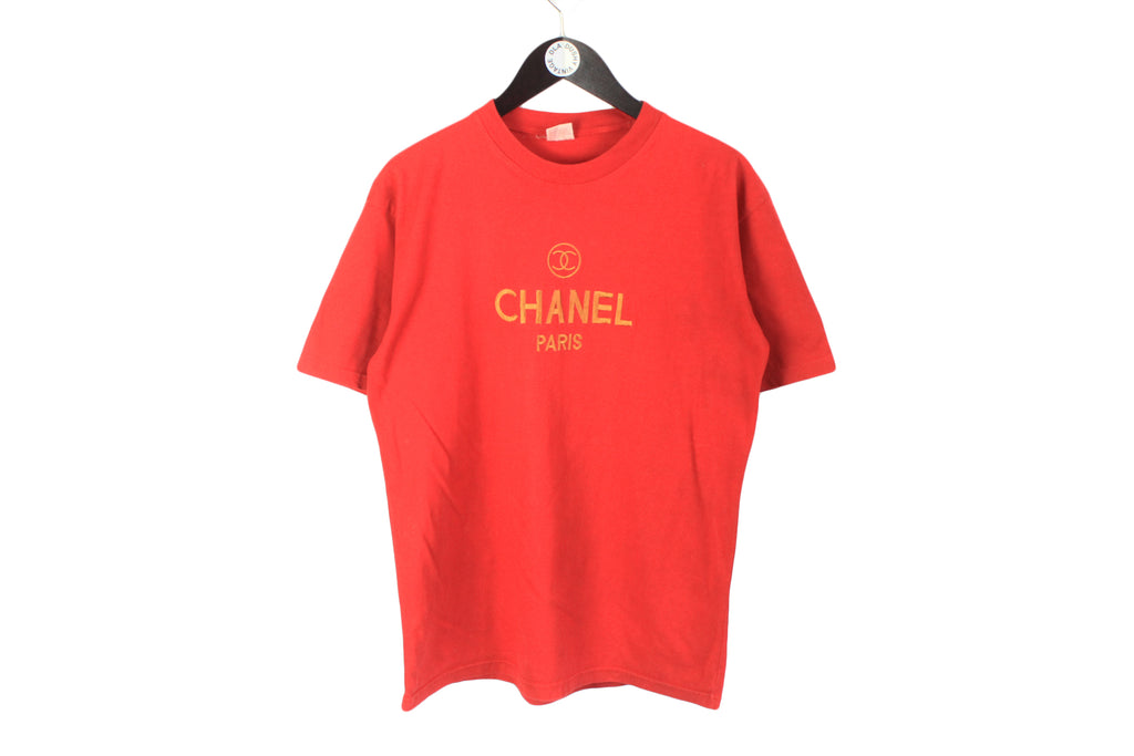 Vintage Chanel Bootleg Big Embroidery Logo T-Shirt Medium / Large
