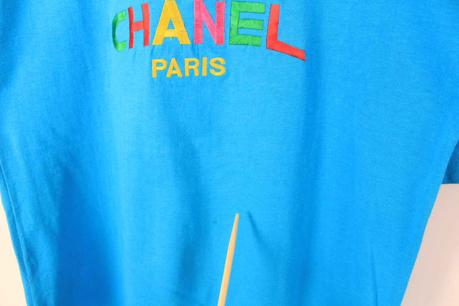 Vintage Chanel Paris Big Logo Gold Embroidery T Shirt Black