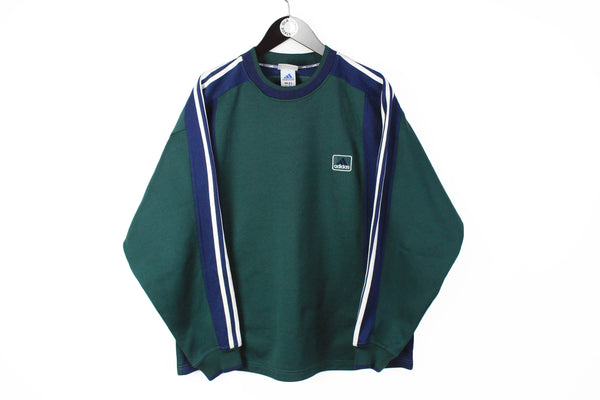 Vintage Adidas Sweatshirt  Medium / Large green small logo classic 3 stripes 90s cotton crewneck sport jumper
