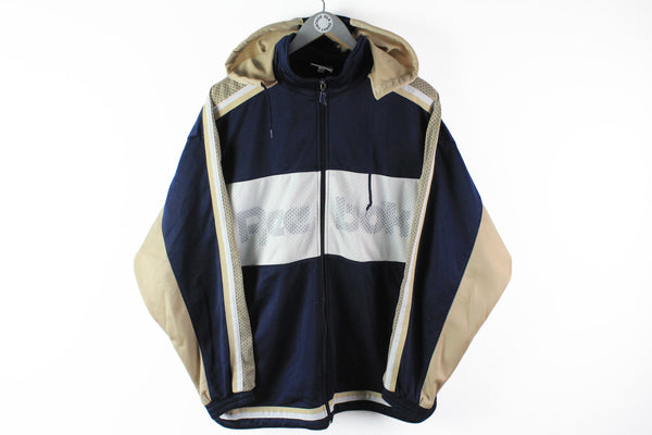 Vintage Reebok Track Jacket Medium / Large blue big logo 90s hooded sport jacket
