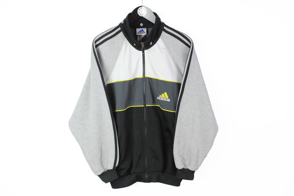Vintage Adidas Track Jacket Medium gray big logo 90s cotton sleeves retro style athletic windbreaker