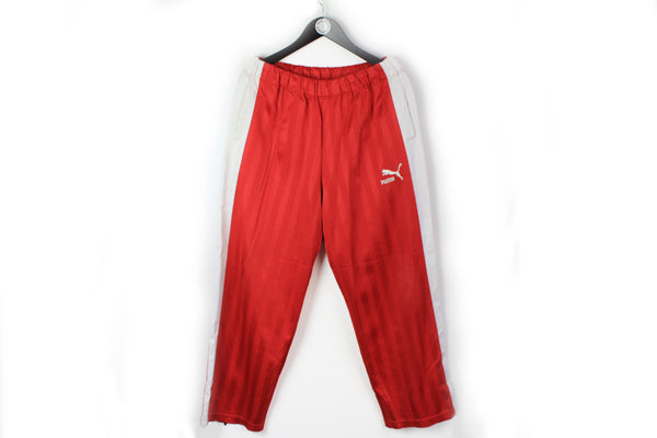 Vintage Puma Track Pants Large red white small logo 90s sport style trousers