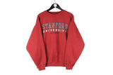 Vintage Stanford Sweatshirt Large size men's red crewneck pullover jumper cotton rare retro 90's 80's street style sport athletic outfit authentic long sleeve big logo hipster University USA
