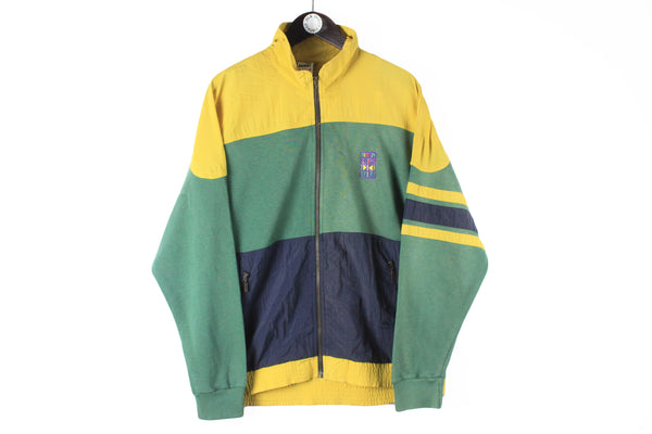 Vintage Puma Track Jacket multicolor green yellow 90s retro sport style full zip cardigan