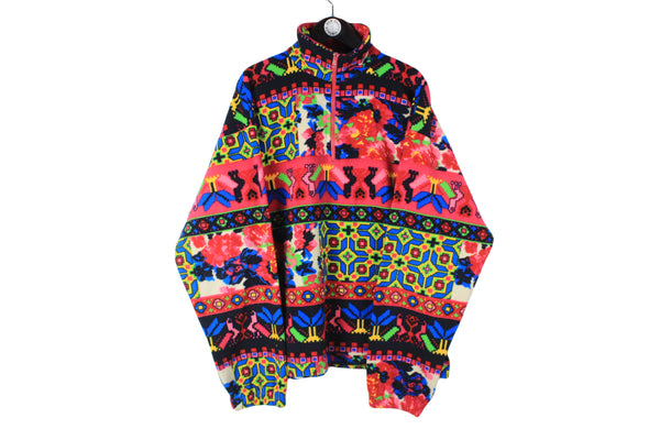 Vintage Fleece XXLarge size men's 1/4 zip acid pattern big logo techwear mountain outdoor sport active wear ski snowboard jumper long sleeve rare retro 90's 80's clothing sweatshirt crazy multicolor