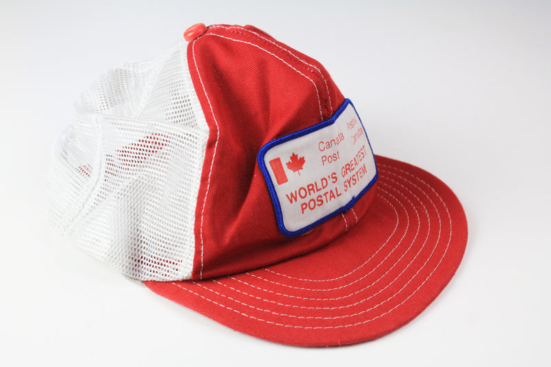Vintage Canada Post Trucker Cap red white 90s World's Greatest Postal System hat