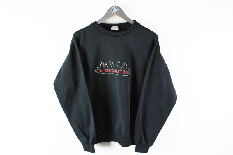 Vintage Vancouver Sweatshirt Medium made in Canada 90s black big logo sport jumper
